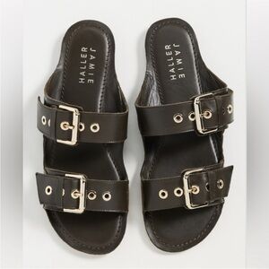 JAMIE HALLER Double buckle Slide Sandal in Olive (Green) Leather 37 (6.5) - NIB